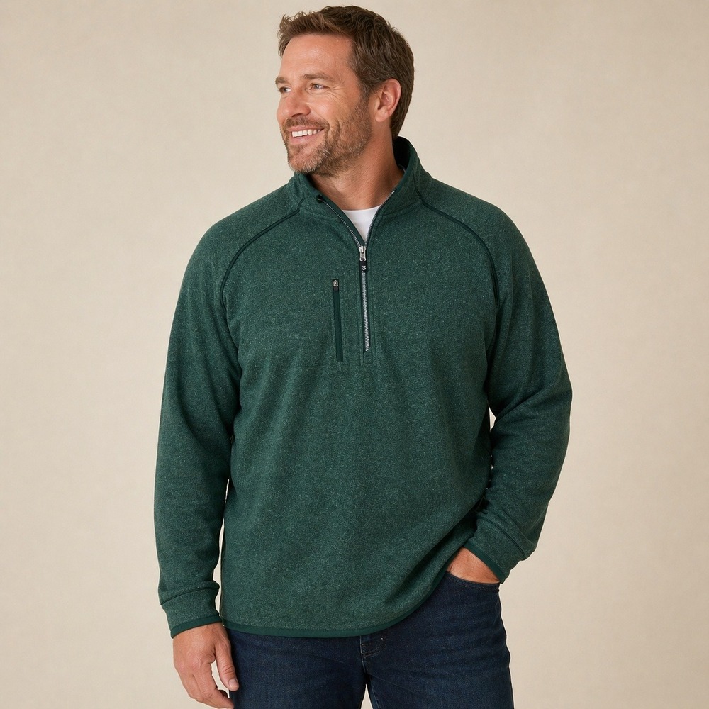 Cutter & Buck Pullover‎ Mens 4XB Green Quarter Zip Heathered Fleece Sweater